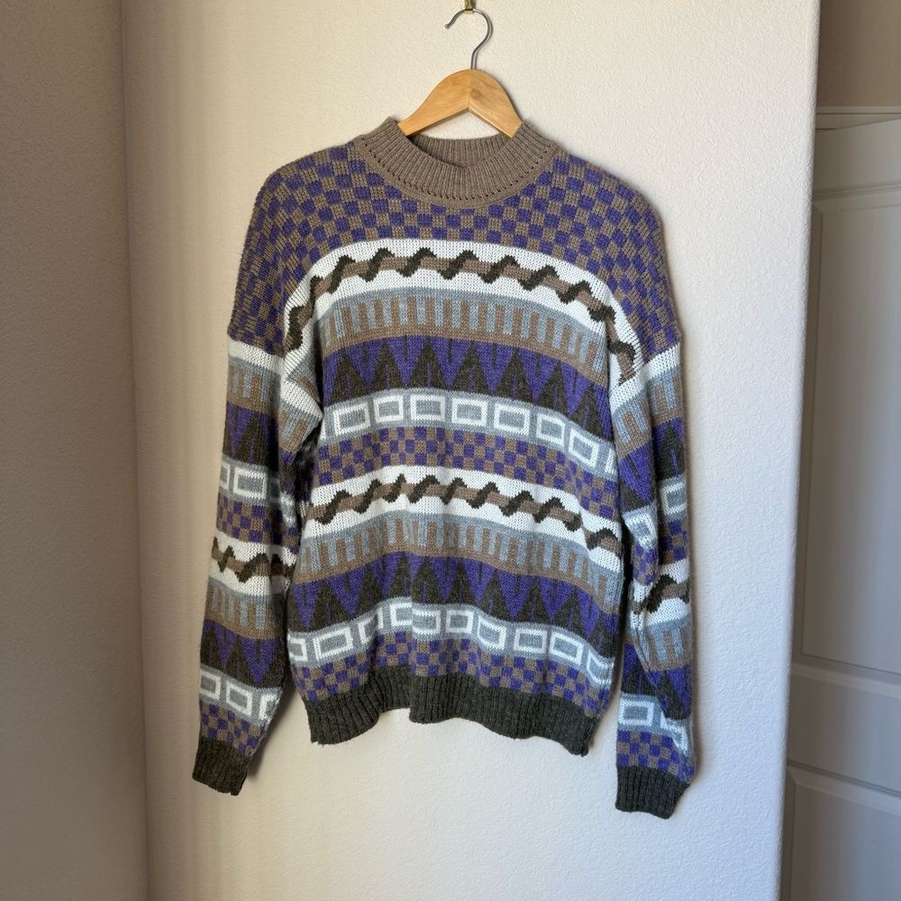Vintage French Navy Sweater – Size Large – Angora Blend – Shoulder Pads